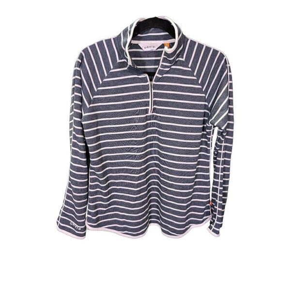 Orvis Sweatshirt Striped Button Long Sleeve Collared Blue/White Women's Medium - Picture 1 of 6